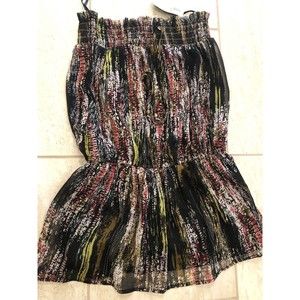 NWT Forever 21 Strapless Multicolored Woven Top Tunic Black/Coral/Olive